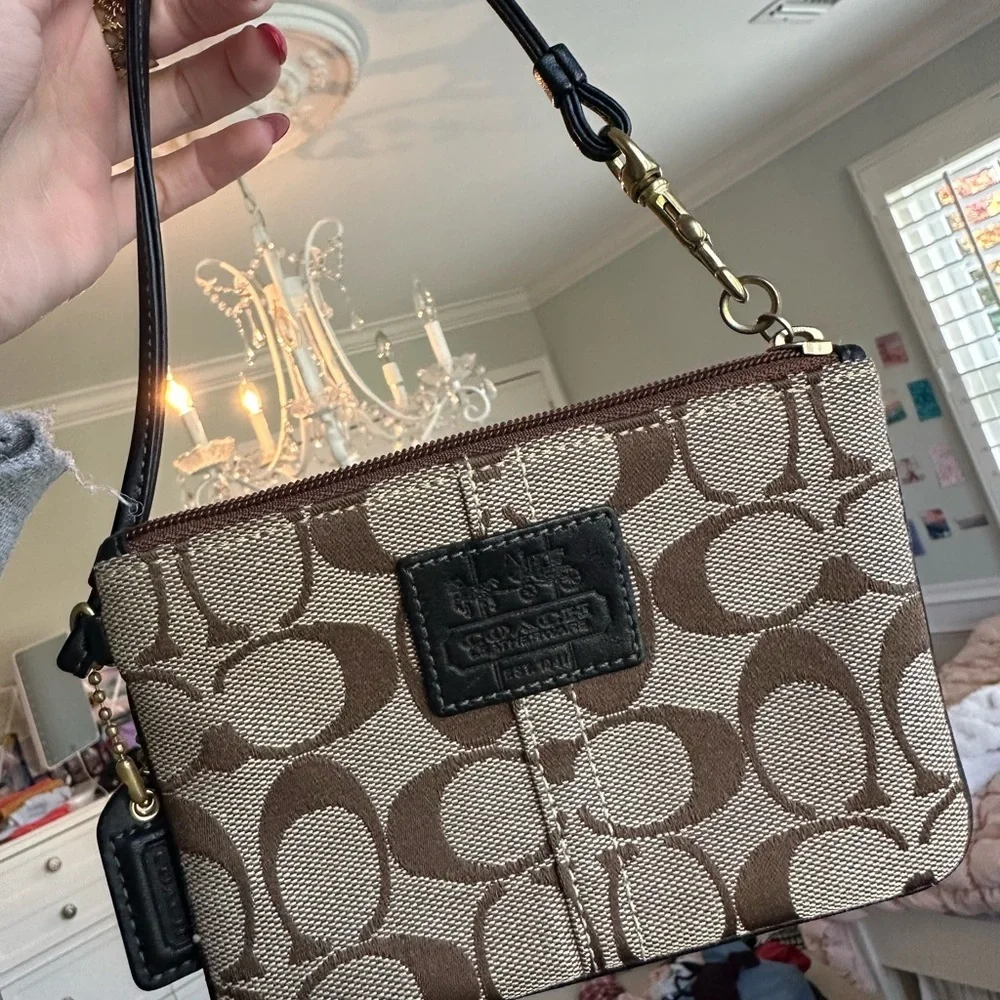 Coach Tan and Brown Signature Wristlet - Picture 5 of 6